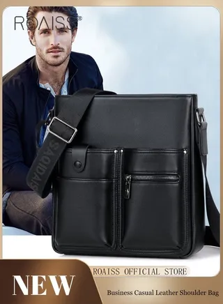 Men's Casual Business Multi Pocket Crossbody Bag Adjustable Shoulder Strap Pu Leather Shoulder Bag Large Capacity Design Multi Pocket Leather Bag 
