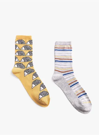 2-Pack Socket Socks Set Hedgehog Printed