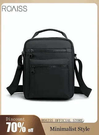 Minimalist Wear-Resistant Oxford Crossbody/Shoulder Bag with Adjustable Strap and Top Handle Multi-layer Functional New Trends Fashion Handbag for Men Solid Black 