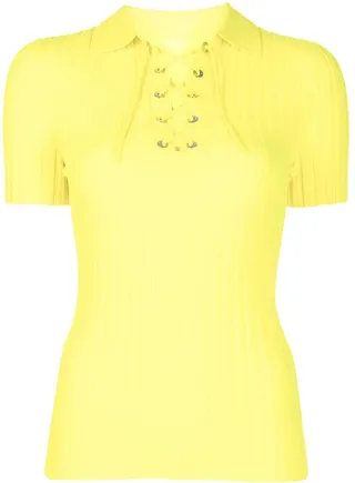 Lace-Detail Ribbed Polo Shirt