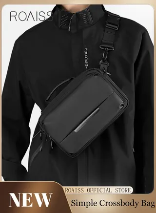 Business Crossbody Bag for Men Premium Nylon Fabric Multiple Pockets Large Capacity Chest Bag Waterproof Scratch Resistant Shoulder Bag with Smooth Zipper and Various Carrying Methods 