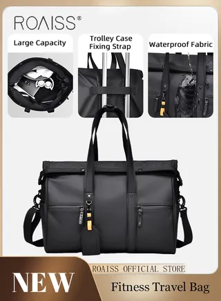 Casual Fitness Travel Bag for Men Waterproof PU Fabric Scratch Resistant Large Capacity Sports Bag with Wet and Dry Separation Simple Multi-compartment Design Hand Luggage Bag 