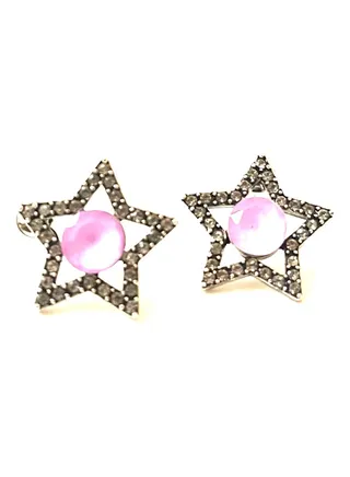 Pink central stone star earrings 
