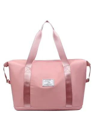 Foldable Travel Duffel Bag,Fitness Bag,Portable Sports Bag with Wet Bag Compartments, Water-Proof and Tear Resistant Simple Large-Capacityy Duffel Bag for Women (Pink） 