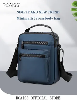 Minimalist Wear-Resistant Oxford Crossbody Shoulder Bag with Adjustable Strap and Top Handle Multi-layer Functional New Trends Fashion Handbag for Men Solid Blue 