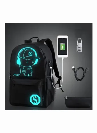 USB Charge Luminous Backpack Cool Boys School Backpack Shoulder Bag Laptop Back Pack Music Boy Cartoon Backpack for School Sdudents Teens Boy Girl, Black 