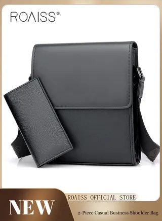 2-Piece Pu Leather Business Flip Shoulder Bag Detachable And Adjustable Casual Crossbody Bag Durable And Waterproof Large Capacity Business Bag 