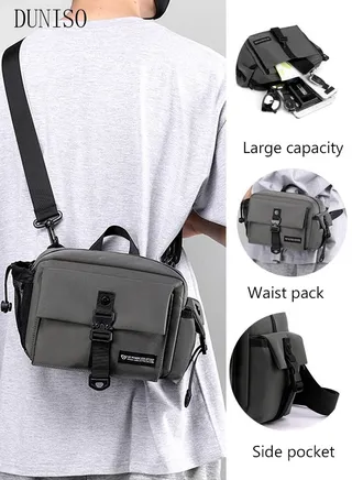 Mens Crossbody Bag Shoulder Bag with Adjustable Strap and Top Handle Multi-layer Functional New Trends Fashion Waist Pack Handbag Grey 