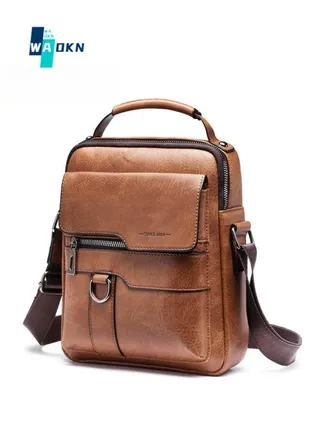 Men's Large-capacity Retro Shoulder Bag, Commuter PU Leather Handbag Carrying Bag, Adult Business Trip Briefcase, Office Bag, Travel Report（Brown) 