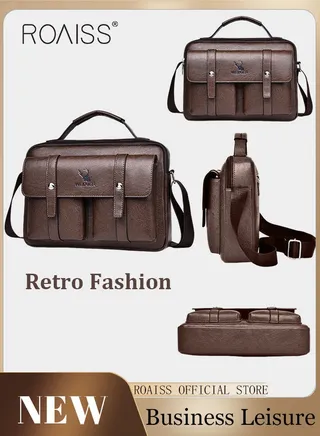 Men Business Leather Crossbody Bag Vertical Type Square Type Shoulder Bag Men Zipper Buckle Leather Messenger Bag Crossbody Shoulder Bag Vintage Handle Bags 