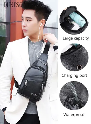 Waterproof Sling Bag Crossbody Backpack for Men Sling Backpack Hiking Daypack Multipurpose Cross Body Chest Bag With USB Charging Port 