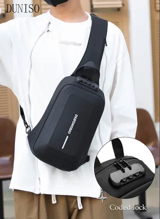 Compact Chest Bag for Men Waterproof Crossbody Bag Multipurpose Chest Shoulder Bag with Buckle Coded Lock Multi-pocket Everyday Carry Bag Sling Bag for Travel Work Sports 