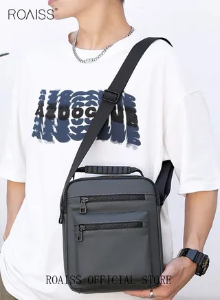 Minimalist Wear-Resistant Oxford Crossbody Shoulder Bag with Adjustable Strap and Top Handle Multi-layer Functional New Trends Fashion Handbag for Men Solid Grey 