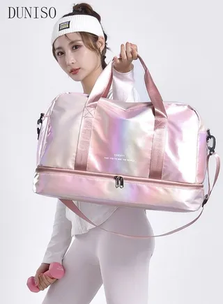 Sports Gym Bag with Wet Pocket & Shoes Compartment Weekender Overnight HandBag for Travel Gym Yoga Travel Duffel Bag for Men and Women Lightweight 
