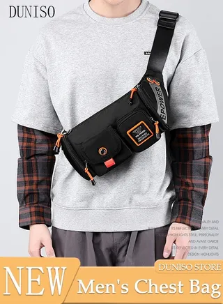 Compact Waist Bag for Men Waterproof Crossbody Bag Multipurpose Chest Shoulder Bag with Buckle Multi-pocket Everyday Carry Bag Sling Bag for Travel Work Sports 