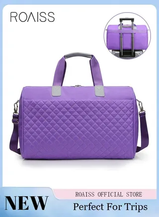 Quilted Travel Duffel Bag Large Capacity Lightweight Waterproof Oxford Fabric Multipurpose Shoulder Luggage Bag for Fitness Sports Training Trip for Women 