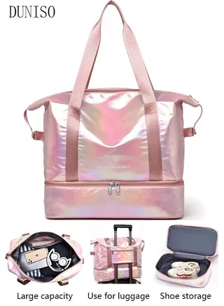 Sports Gym Bag with Wet Pocket & Shoes Compartment Weekender Overnight HandBag for Travel Gym Yoga Travel Duffel Bag for Men and Women Lightweight 