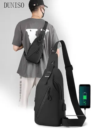 Compact Chest Bag for Men Waterproof Crossbody Bag Multipurpose Chest Shoulder Bag with Buckle Everyday Carry Bag Sling Bag Waist Bag with USB Charging Port for Travel Work Sports 