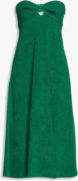 Strapless cutout cotton-blend terry midi dress