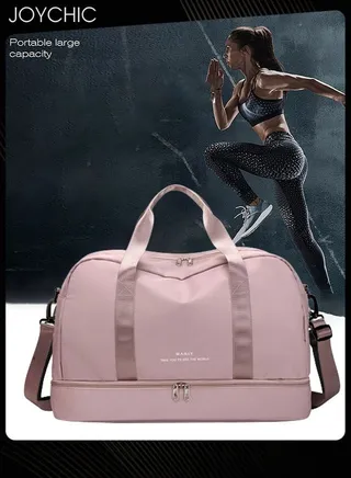 Lightweight Travel Garment Bags Large Capacity Wear-resistant Sport Training Handbag with Dry and Wet Pocket & Shoes Compartment for Yoga Fitness Outdoor Pink 