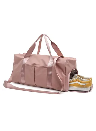 Gym Bag Dry Wet Separated, Waterproof Sport Duffle Bag with Shoes Compartment for Sport, Yoga, Travel, Fitness, Overnight Weekend with Shoulder Strap (Pink) 