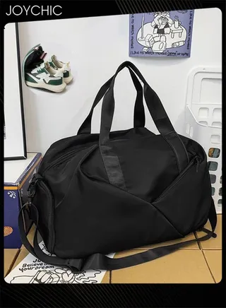 Solid Pattern Swim Messenger Shoulder Bag Large Capacity Gym Bag with Dry Wet Separated Pocket for Men Women Outdoor Sport Yoga Travel Fitness Black 