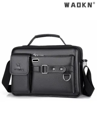 Men's Crossbody Shoulder Bag Business Messenger Shoulder Bag PU Leather Retro Chic Handbag Casual Portable Zipper Crossbody/Shoulder Bag Husband Gift for Men Travel Work Office Black 