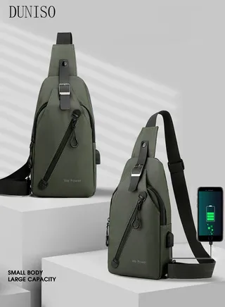 Compact Chest Bag for Men Waterproof Crossbody Bag Multipurpose Chest Shoulder Bag with Buckle Everyday Carry Bag Sling Bag Waist Bag with USB Charging Port for Travel Work Sports 