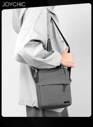 Trendy Nylon Waterproof Men Crossbody Bag Portable Shoulder Bag Casual Daypack with Adjustable Straps for Business Travel Cycling  Grey 