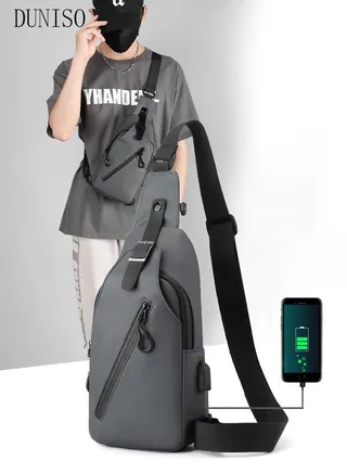Compact Chest Bag for Men Waterproof Crossbody Bag Multipurpose Chest Shoulder Bag with Buckle Everyday Carry Bag Sling Bag Waist Bag with USB Charging Port for Travel Work Sports 