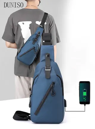 Compact Chest Bag for Men Waterproof Crossbody Bag Multipurpose Chest Shoulder Bag with Buckle Everyday Carry Bag Sling Bag Waist Bag with USB Charging Port for Travel Work Sports 