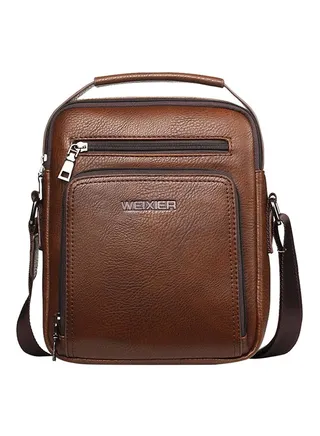 Leather Zipper Crossbody Bag Brown 