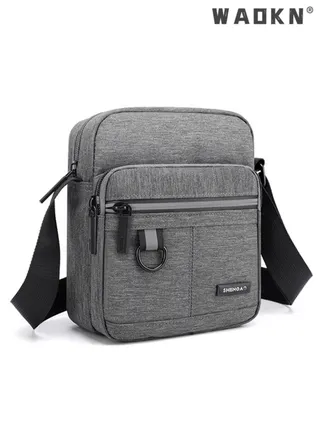 Men's Multifunctional Canvas Shoulder Bag Multi Pockets Business Messenger Bags Portable Mobile Phone Coin Sports Over Crossbody for Travel School Office Grey 