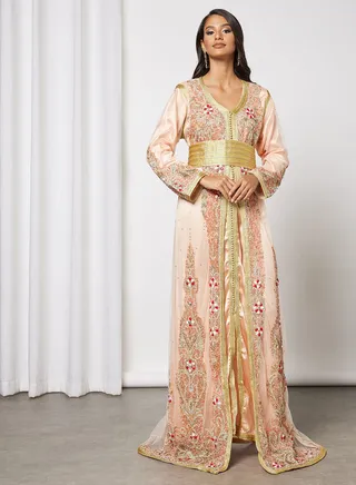Crystal Stone Beaded Kaftan With Belt