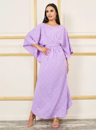 Embroidered Batwing Sleeves Self Tie Up Kaftan 