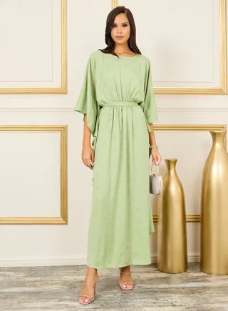 Embroidered Batwing Sleeves Self Tie Up Kaftan 