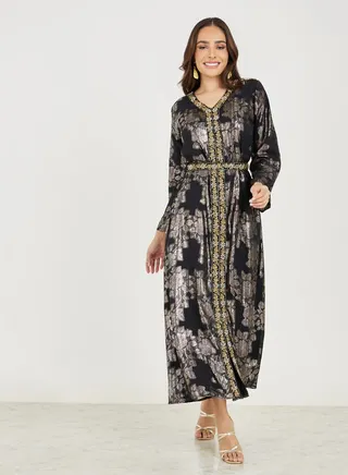 Beaded Hand Embroidery Kaftan with Tie Belt