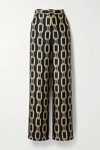 Nili Lotan - Germain Printed Silk-twill Straight-leg Pants - Black