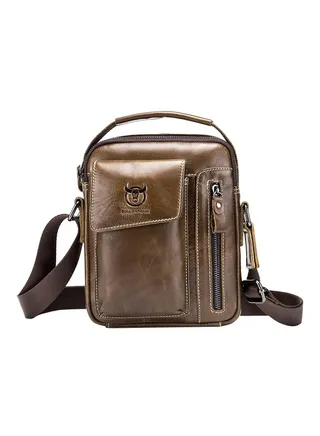 Leather Zipper Crossbody Bag Brown 