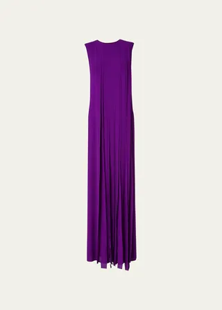 Pleated Georgette Shoulder Pad Dress