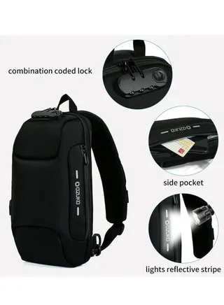 Mens Chest Sling Bag Anti-Theft Crossbody Messenger Pack with USB Camouflage Oxford Cloth 