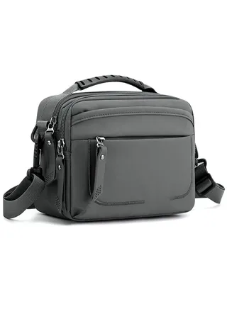 Multifunctional Men's Canvas Shoulder Crossbody Bag with Multi-Pockets for Camping Hiking Travel Working Daily Use 