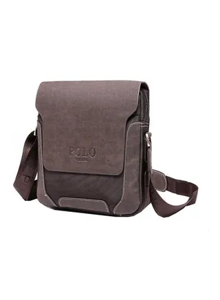 Faux Leather Messenger Bag Brown 