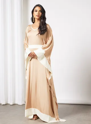 Contrast Trim Kaftan Light Gold 