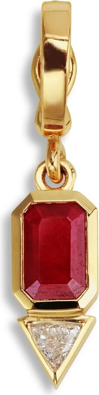 Small Ruby and Trillion Diamond Charm in Yellow Gold