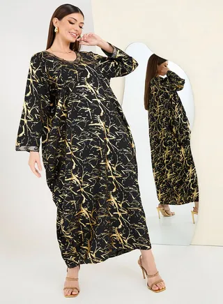 Foil Print Kaftan With Sequin Trim 