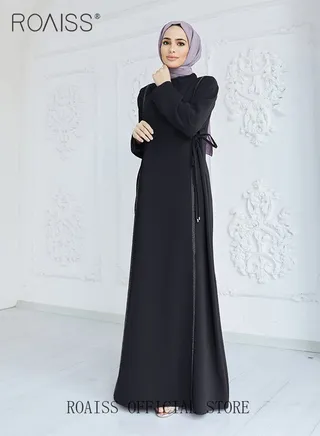 Women's Long-Sleeved Long Dress Hot Drill Stitching Bundle Waisted Robe Dress Side Two Drawstring Dress for Women Ladies 