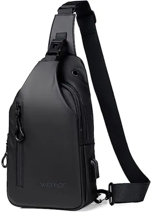 Casual Chest Bag, Ultralight Sling Bag, Business Shoulder Bag with USB Charging Port for Men, Shoulder Bag, Outdoor Sports, Hiking, Cycling, Travel, Waterproof Polyester 