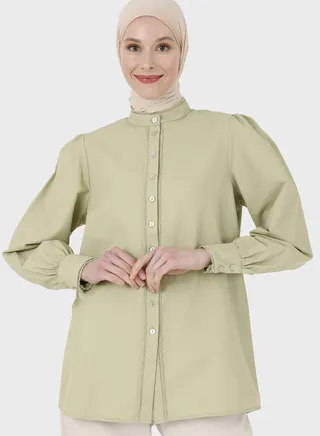 Puff Sleeve Button Down Shirt 