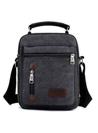 Minimalist Wear-Resistant Oxford Crossbody/Shoulder Bag with Adjustable Strap and Top Handle Multi-layer Functional New Trends Fashion Handbag for Men Solid Black 